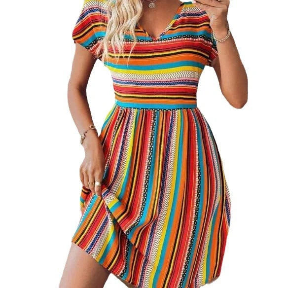 Christy - Chic & Flowy Striped Boho Mini Dress