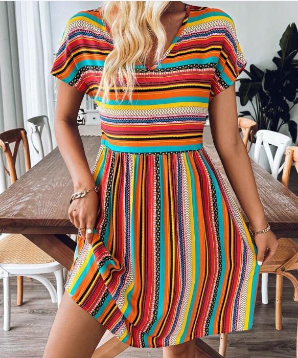 Christy - Chic & Flowy Striped Boho Mini Dress