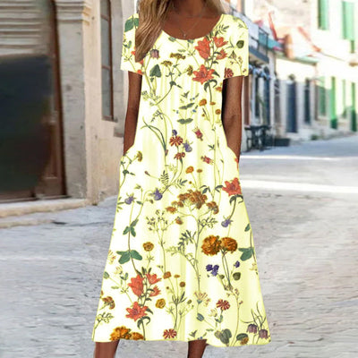 Elizabeth - Boho Floral Dress with Tummy Coverage