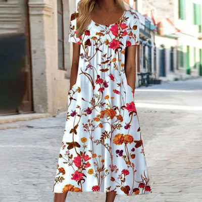 Elizabeth - Boho Floral Dress with Tummy Coverage