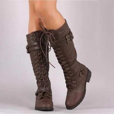 Elowen - Retro Lace-Up Boots with Buckle