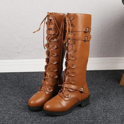 Elowen - Retro Lace-Up Boots with Buckle