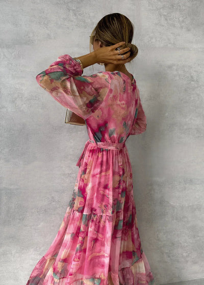 Floral Wrap Dress for Women with Long Sleeves