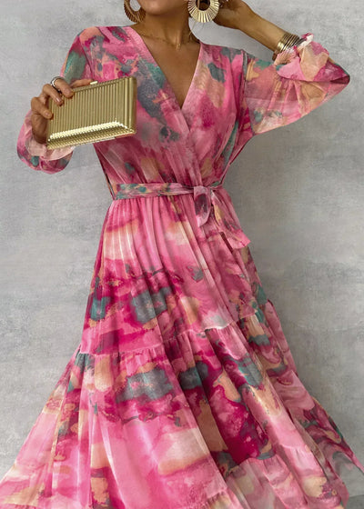 Floral Wrap Dress for Women with Long Sleeves