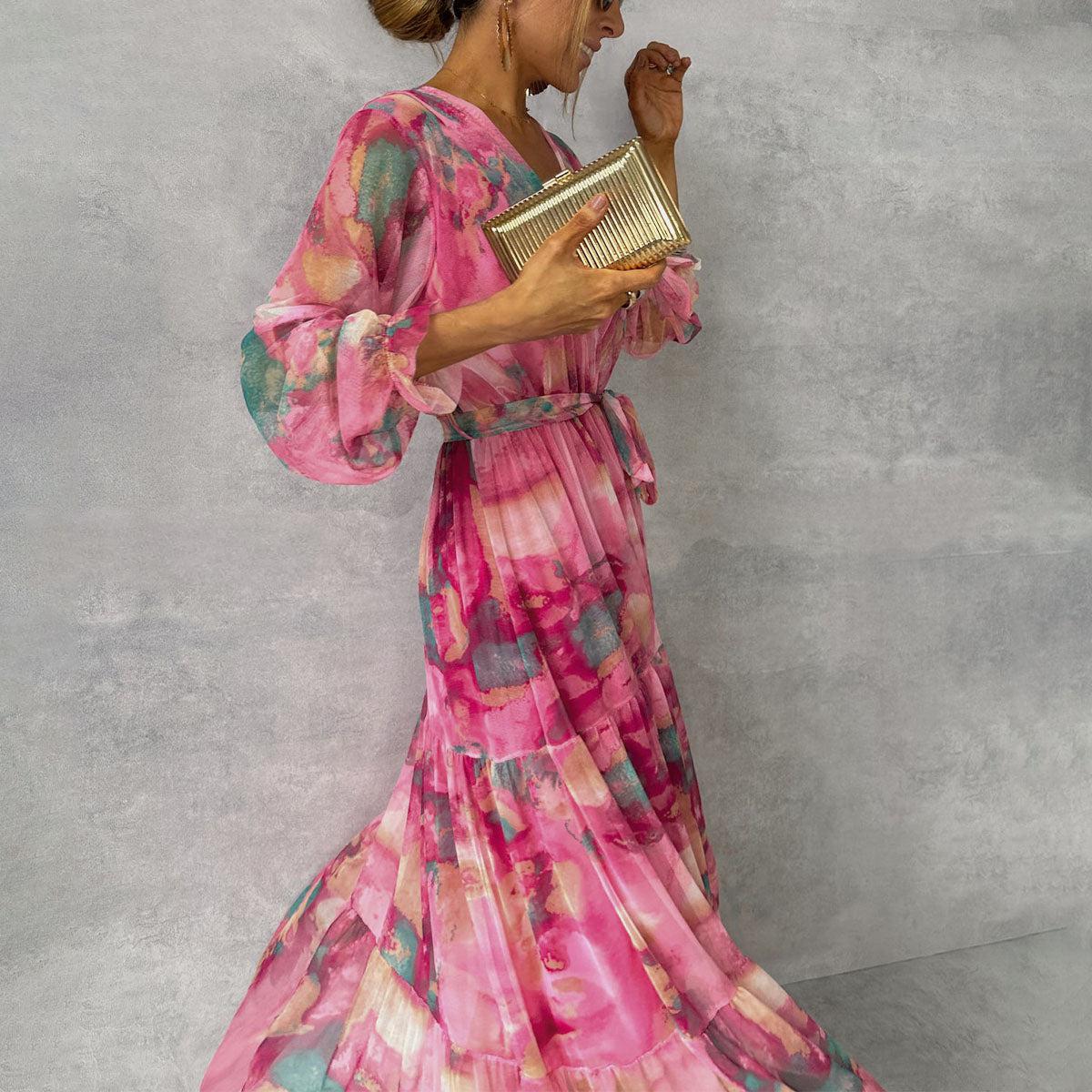 Floral Wrap Dress for Women with Long Sleeves