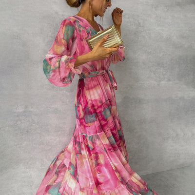 Floral Wrap Dress for Women with Long Sleeves
