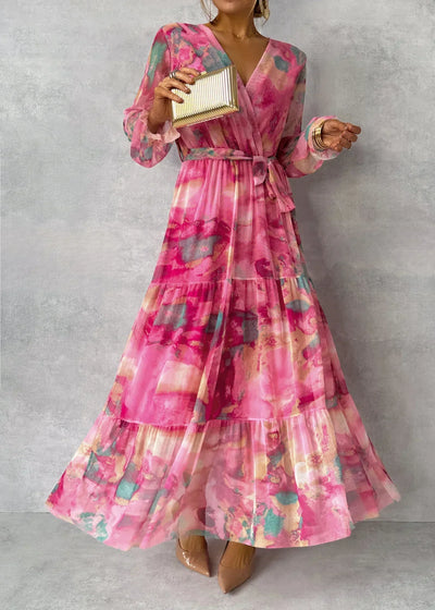 Floral Wrap Dress for Women with Long Sleeves