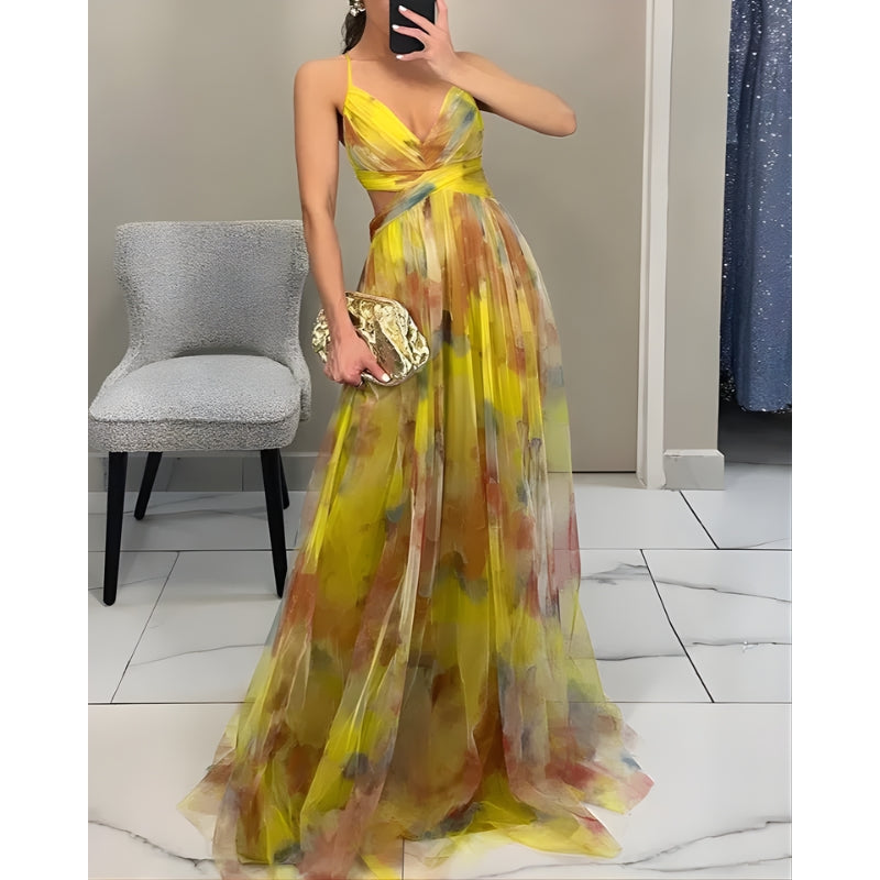 Flowy Multicolor Maxi Dress with Thin Straps