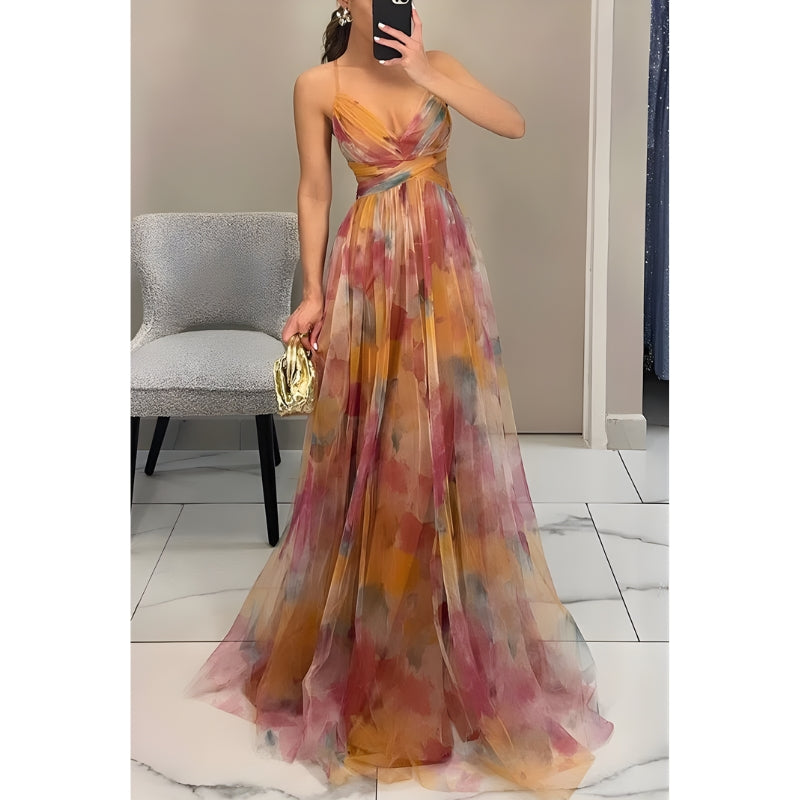 Flowy Multicolor Maxi Dress with Thin Straps