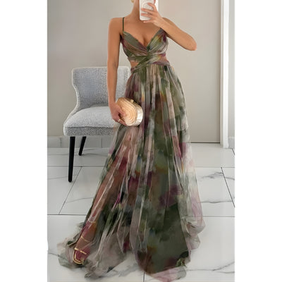 Flowy Multicolor Maxi Dress with Thin Straps