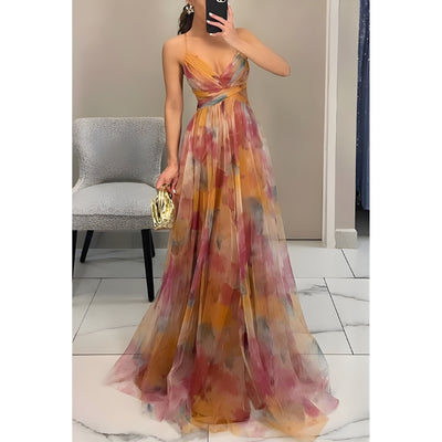 Flowy Multicolor Maxi Dress with Thin Straps