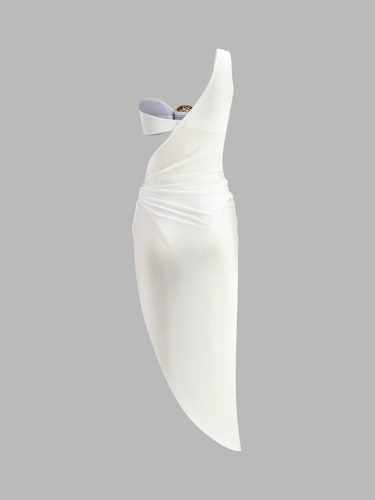 Three-Piece Bandeau Bikini Beach Set with Gold Accent and Cover-Up