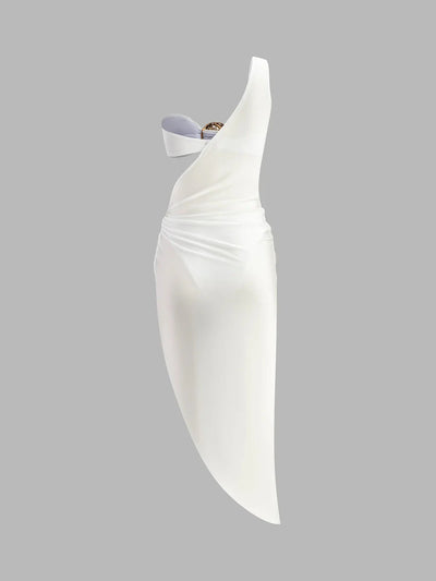 Three-Piece Bandeau Bikini Beach Set with Gold Accent and Cover-Up