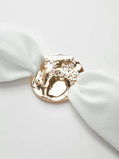 Three-Piece Bandeau Bikini Beach Set with Gold Accent and Cover-Up