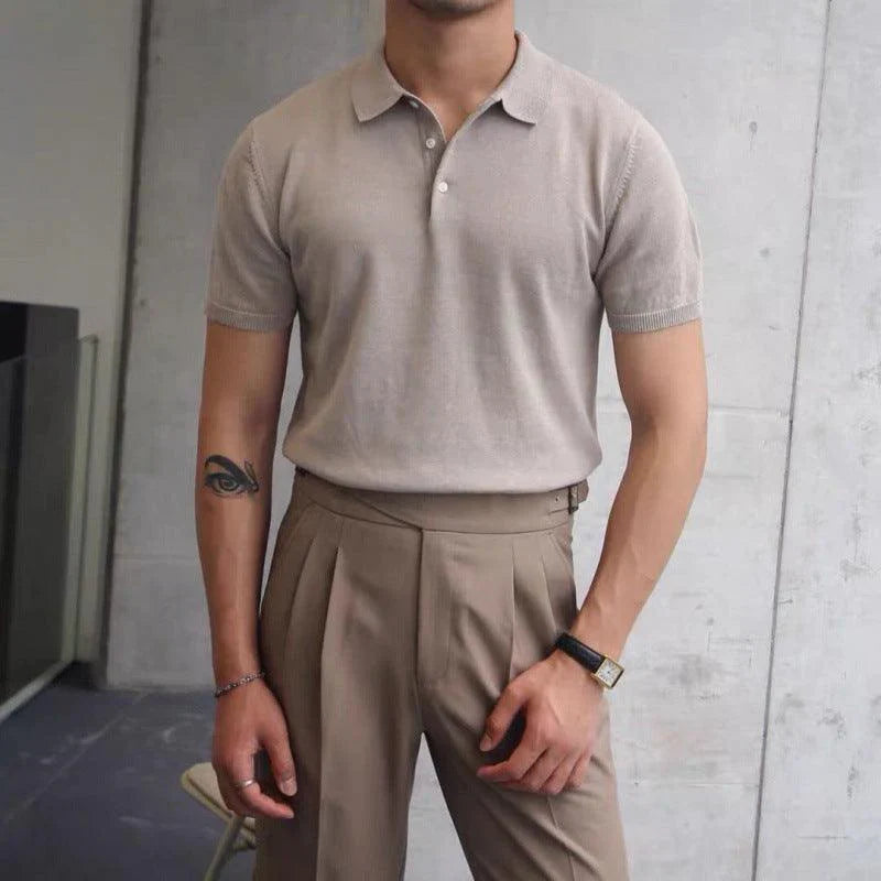 Men's Short Sleeve Turn Down Collar Knit Polo Shirt
