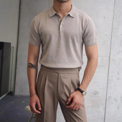 Men's Short Sleeve Turn Down Collar Knit Polo Shirt