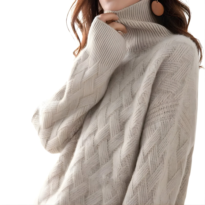 Long Sleeve Cable Knit High Neck Sweater for Women
