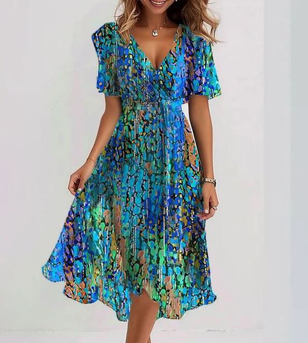 Megan - Midi Dress with Short Sleeves