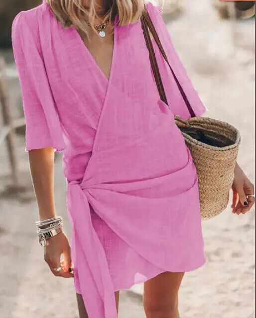 Melissa - Short Sleeve V-Neck Criss-Cross Dress
