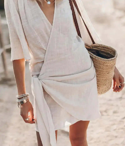 Melissa - Short Sleeve V-Neck Criss-Cross Dress