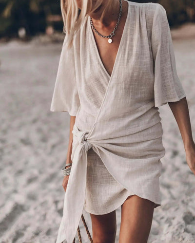 Melissa - Short Sleeve V-Neck Criss-Cross Dress