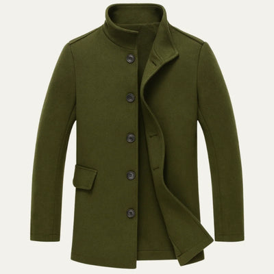 Men’s Button-Up Coat with Stand Collar and Pockets