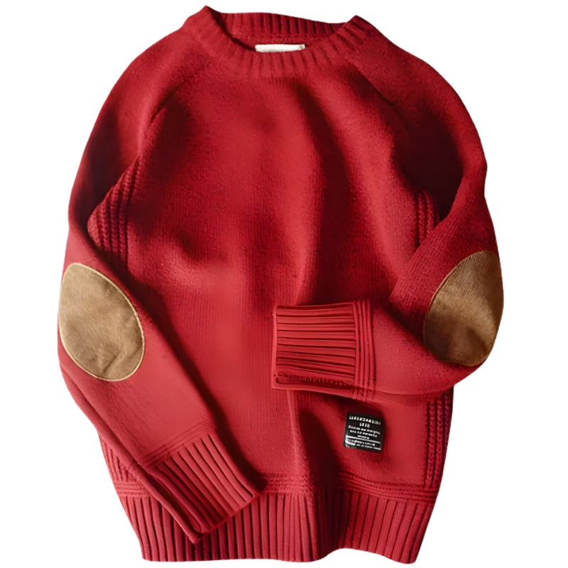 Men’s Knit Crewneck Sweater with Elbow Patches
