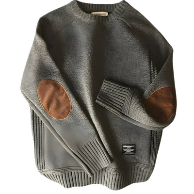 Men’s Knit Crewneck Sweater with Elbow Patches