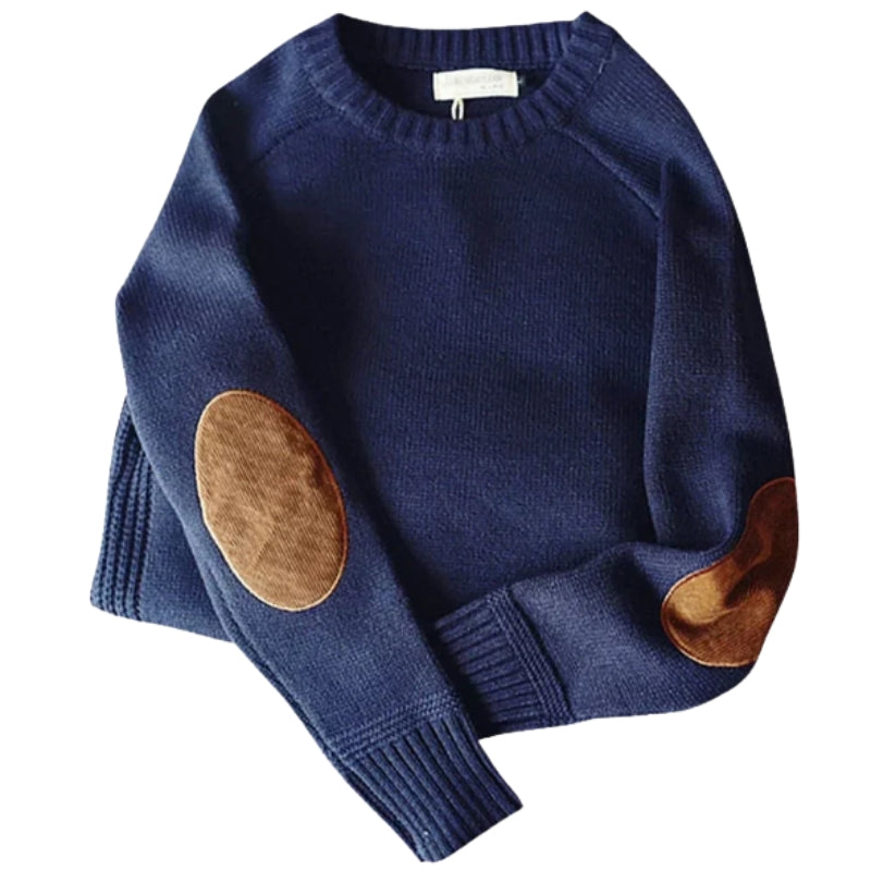 Men’s Knit Crewneck Sweater with Elbow Patches