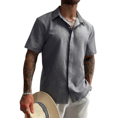 Men’s Linen Short Sleeve Shirt Casual Summer Button Up