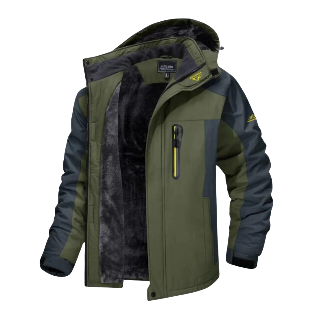 Men’s Fleece-Lined Ski Jacket with Hood and Pockets