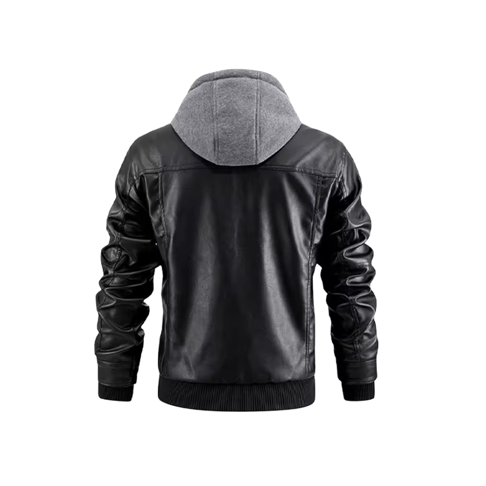 Men's Biker Style Full Sleeves Hooded Jacket with Chest and Side Pockets