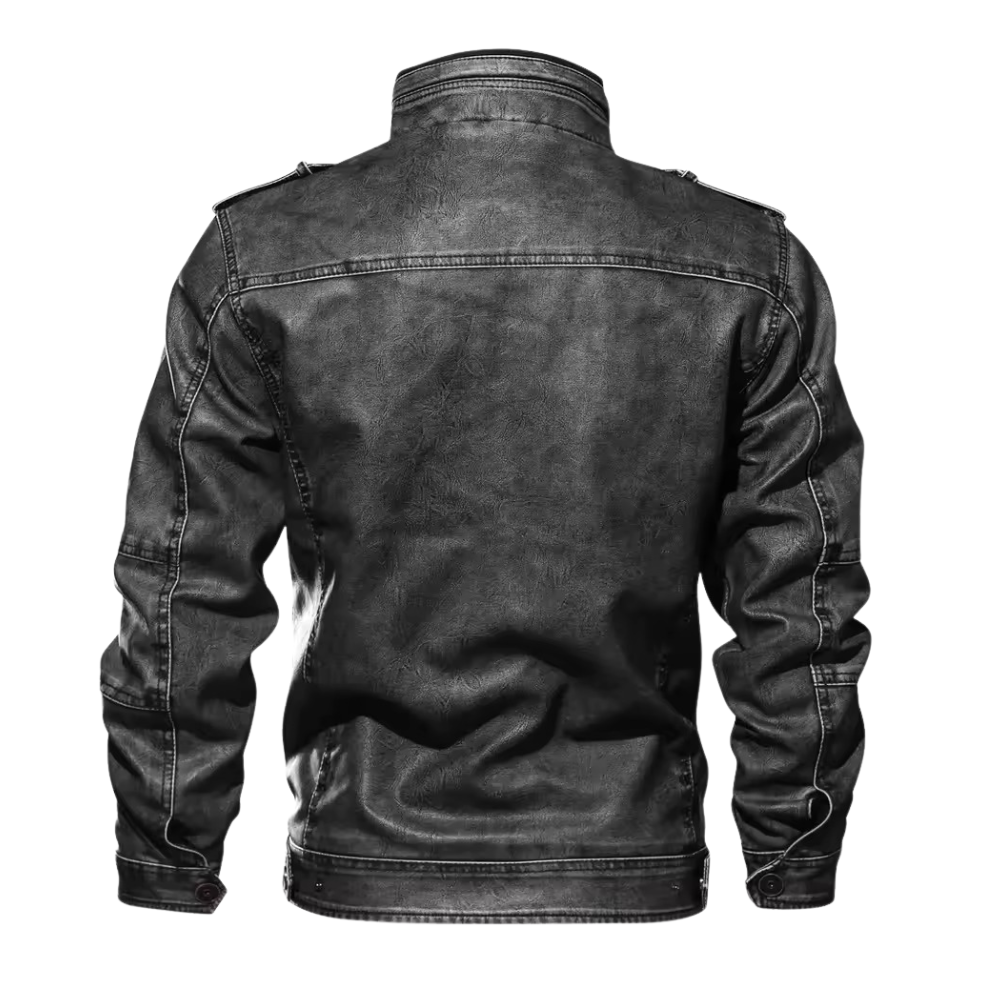 Men’s Vintage Biker Jacket with Mandarin Collar and Full Zipper