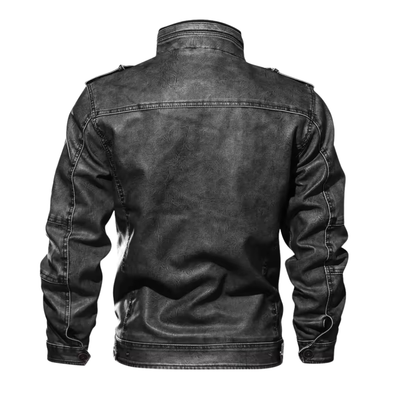 Men’s Vintage Biker Jacket with Mandarin Collar and Full Zipper