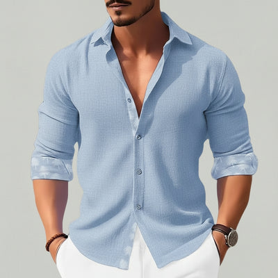 Men’s 3/4 Sleeve Shirt with Turn Down Collar and Button Front for Summer