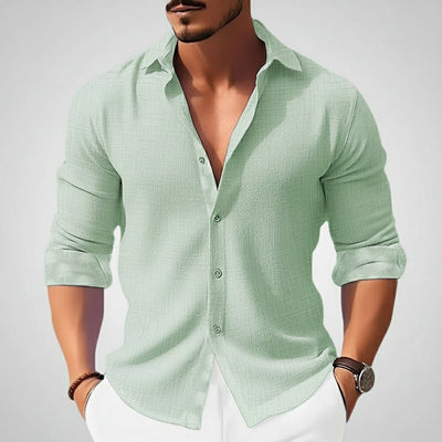 Men’s 3/4 Sleeve Shirt with Turn Down Collar and Button Front for Summer