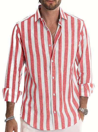 Men’s Long Sleeve Button Shirt with Striped Pattern for Daily Use