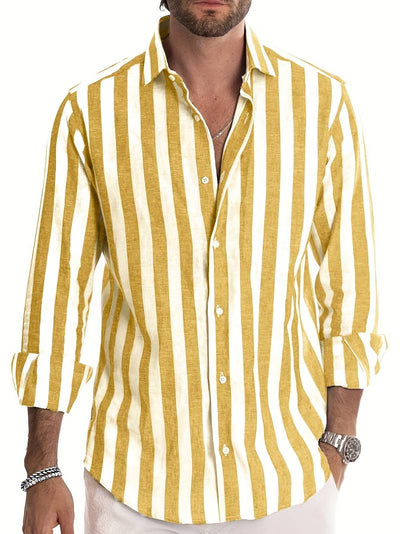 Men’s Long Sleeve Button Shirt with Striped Pattern for Daily Use