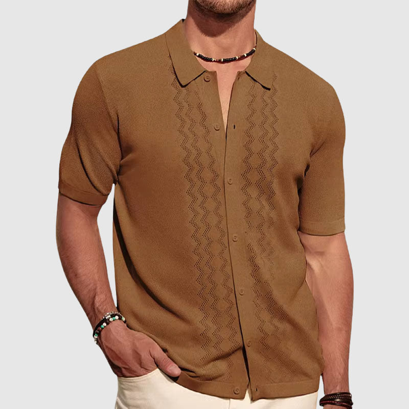 Men’s Short Sleeve Button Shirt with Patterned Front for Summer Use