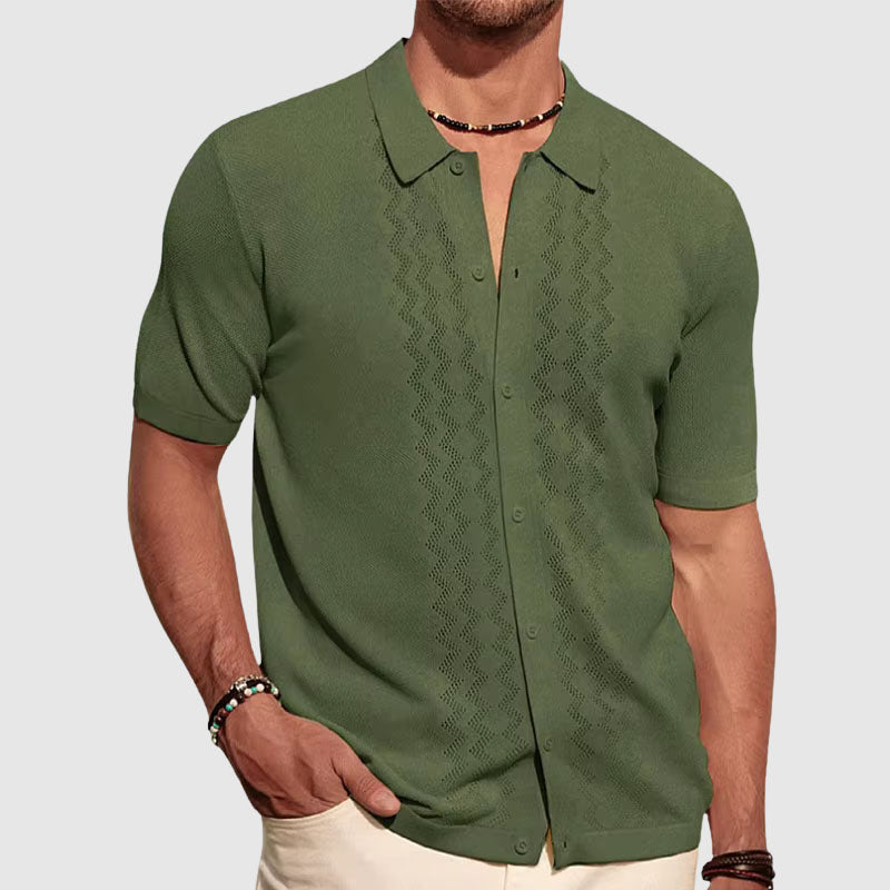 Men’s Short Sleeve Button Shirt with Patterned Front for Summer Use