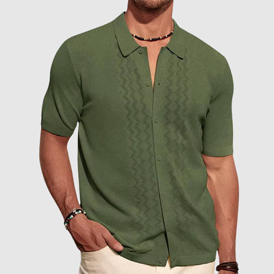 Men’s Short Sleeve Button Shirt with Patterned Front for Summer Use