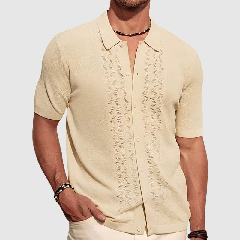 Men’s Short Sleeve Button Shirt with Patterned Front for Summer Use