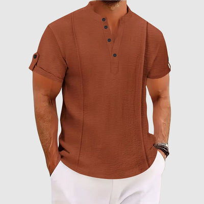 Men’s Short Sleeve Shirt with Button Placket for Summer Daily Use