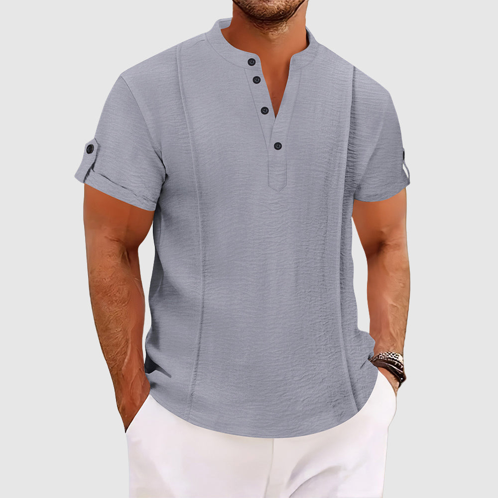 Men’s Short Sleeve Shirt with Button Placket for Summer Daily Use