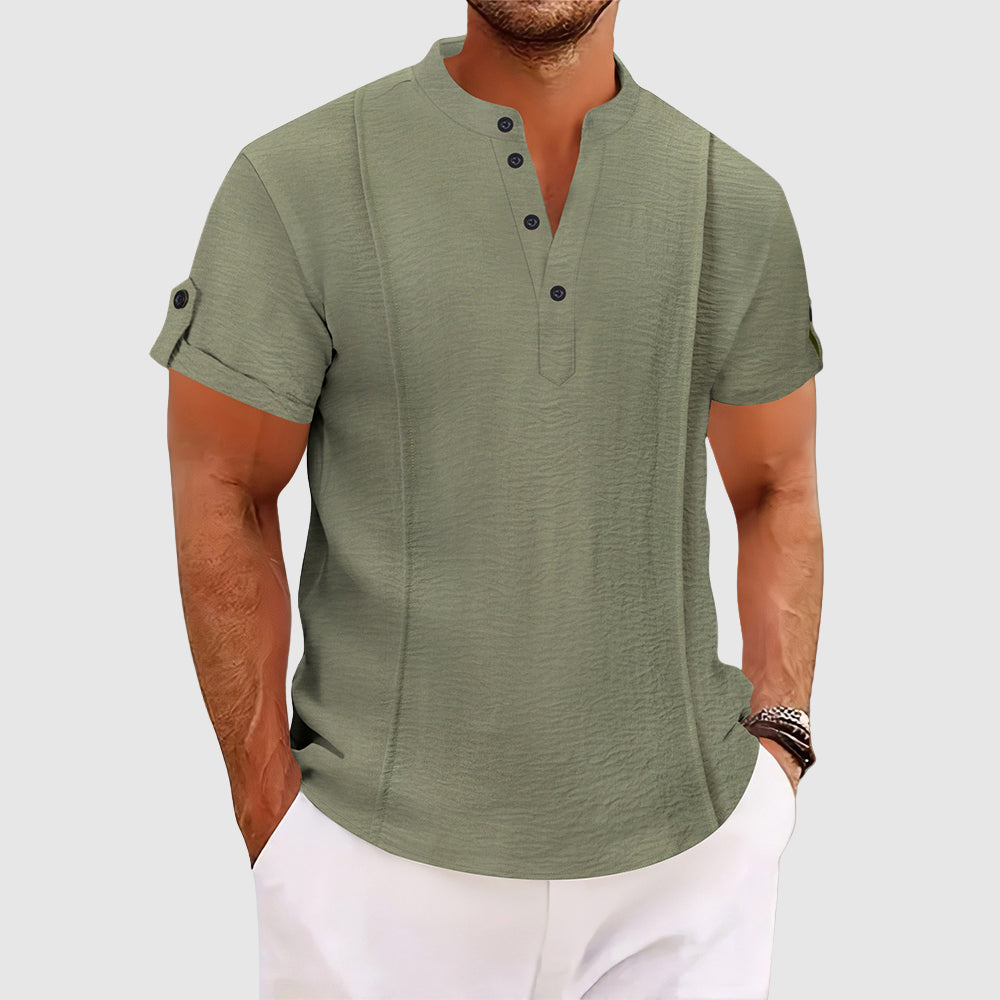 Men’s Short Sleeve Shirt with Button Placket for Summer Daily Use