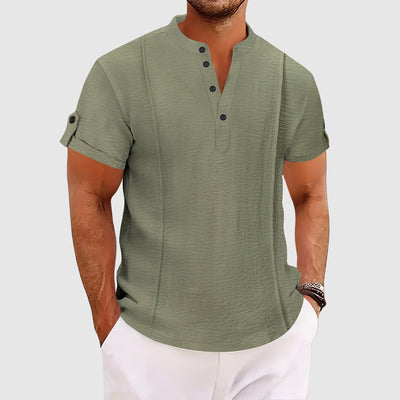 Men’s Short Sleeve Shirt with Button Placket for Summer Daily Use