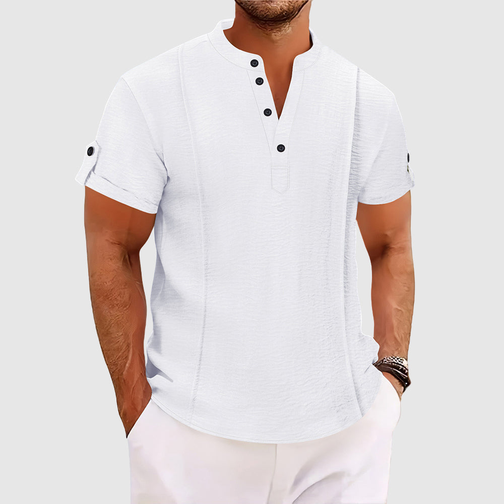 Men’s Short Sleeve Shirt with Button Placket for Summer Daily Use