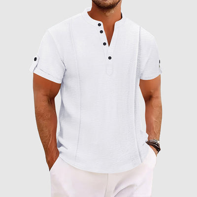 Men’s Short Sleeve Shirt with Button Placket for Summer Daily Use