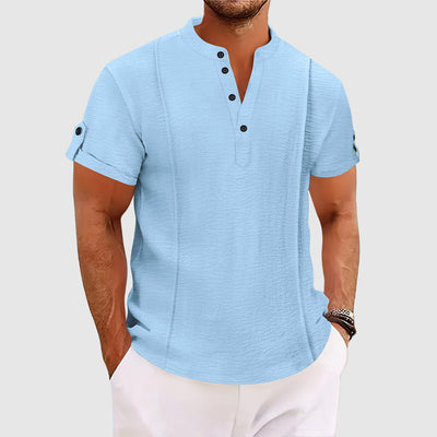 Men’s Short Sleeve Shirt with Button Placket for Summer Daily Use