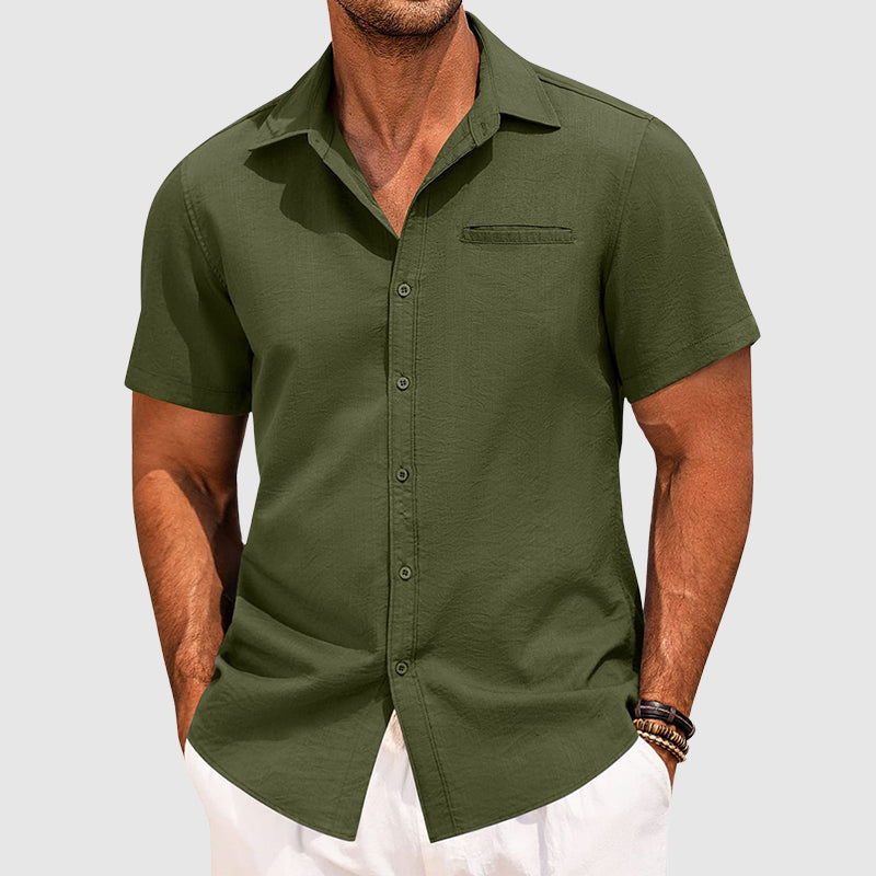 Men’s Short Sleeve Shirt with Collar and Button Front for Summer